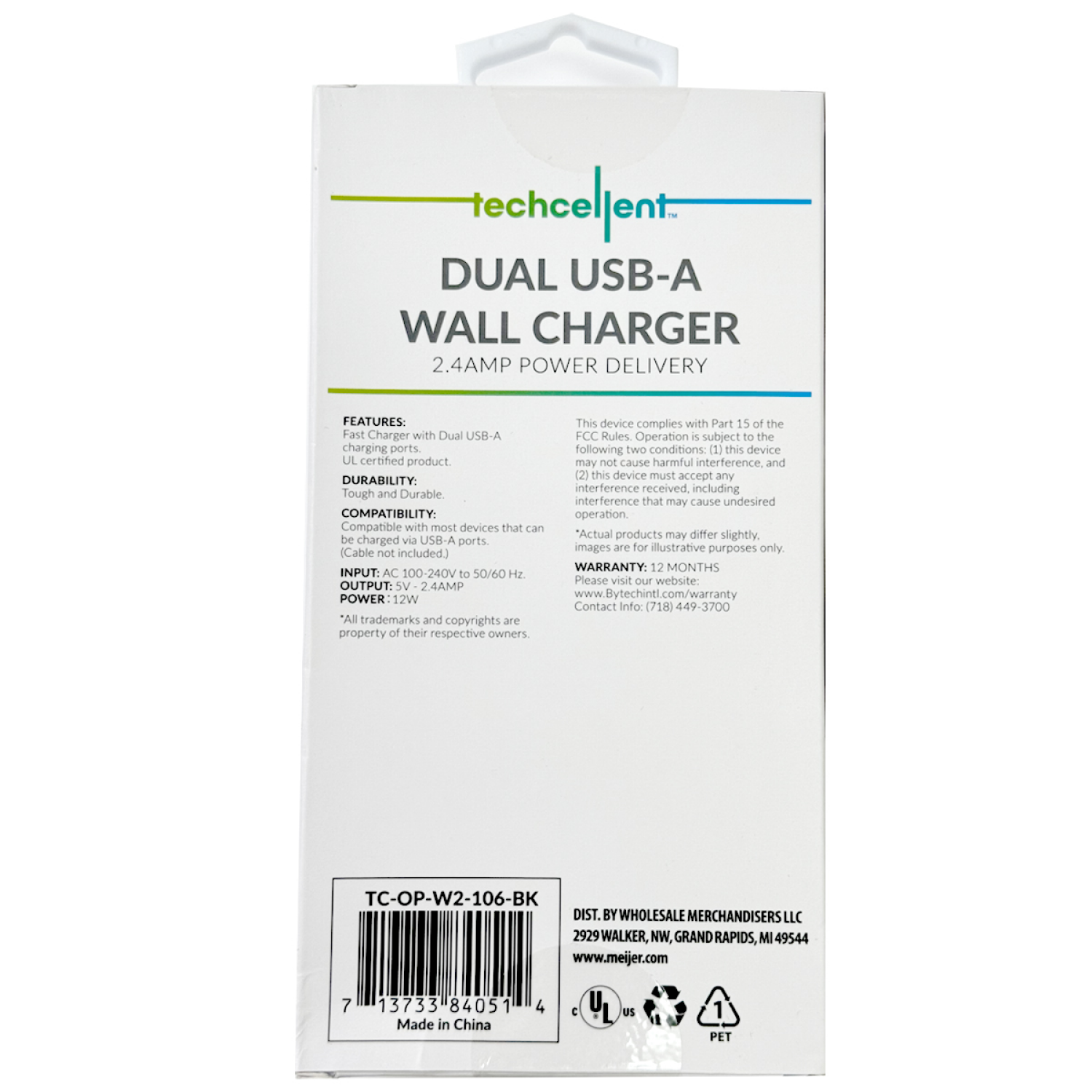 slide 2 of 5, Techcellent 2.4Amp dual usb wall charger, black, 1 ct