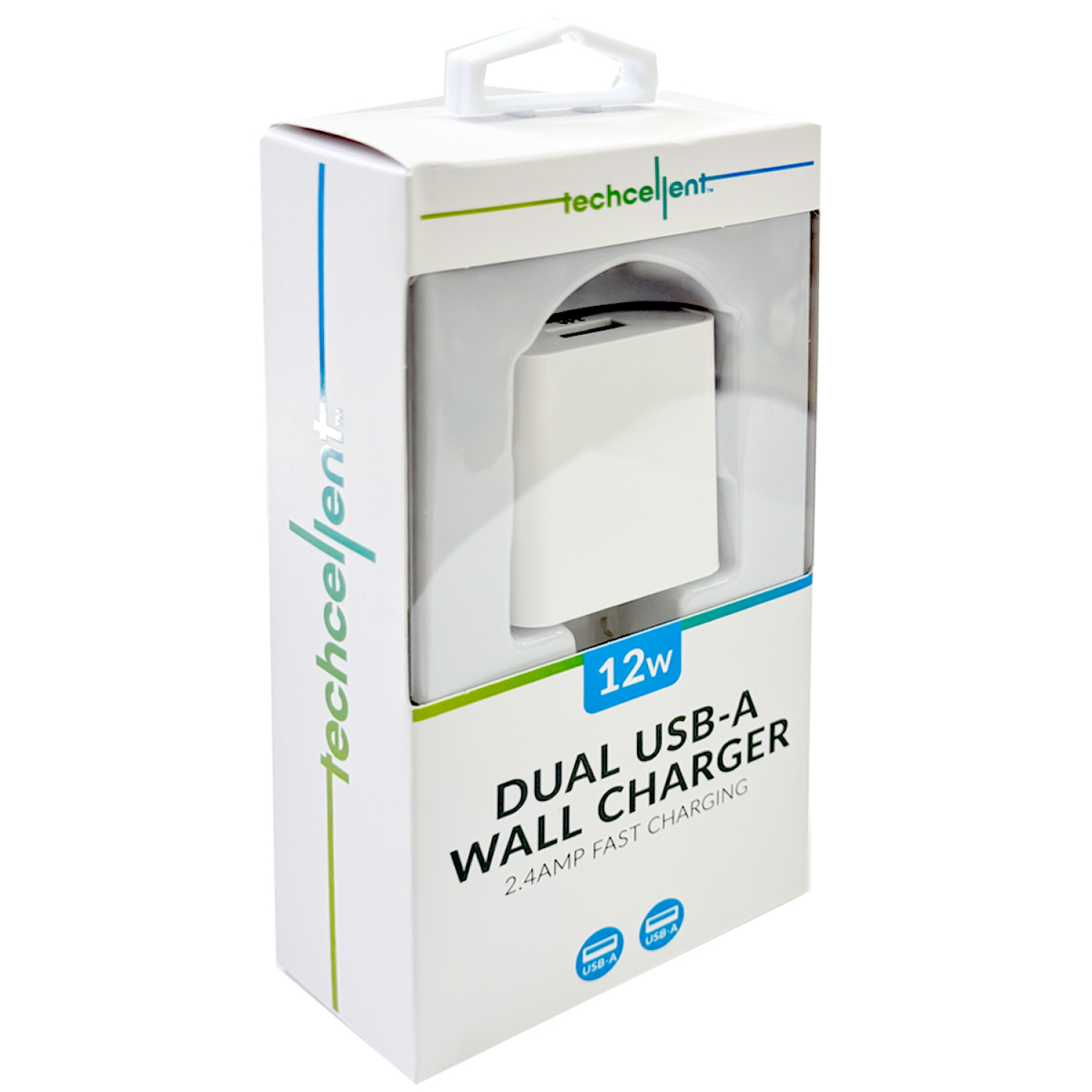 slide 3 of 5, Techcellent 2.4Amp dual usb wall charger, white, 1 ct