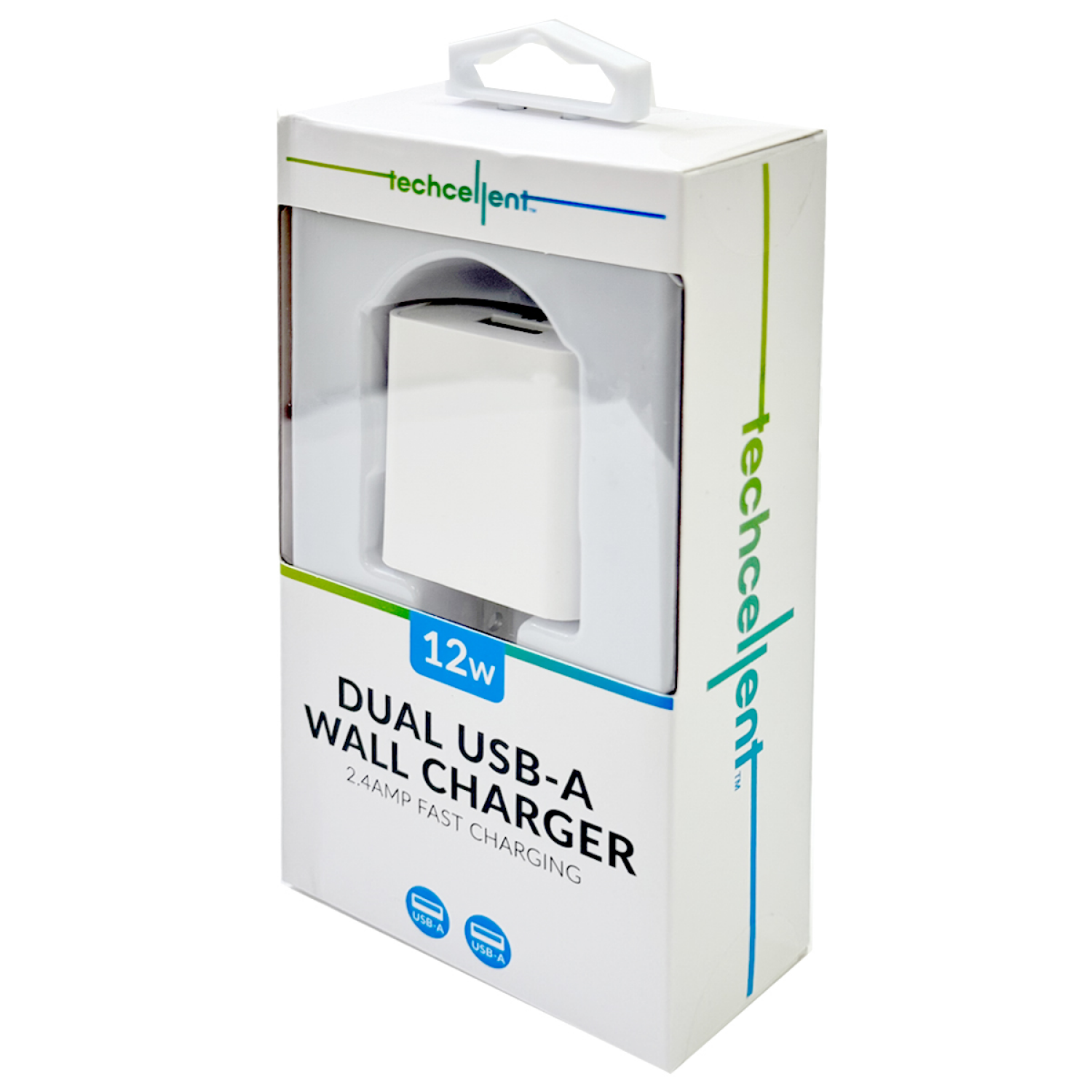 slide 4 of 5, Techcellent 2.4Amp dual usb wall charger, white, 1 ct