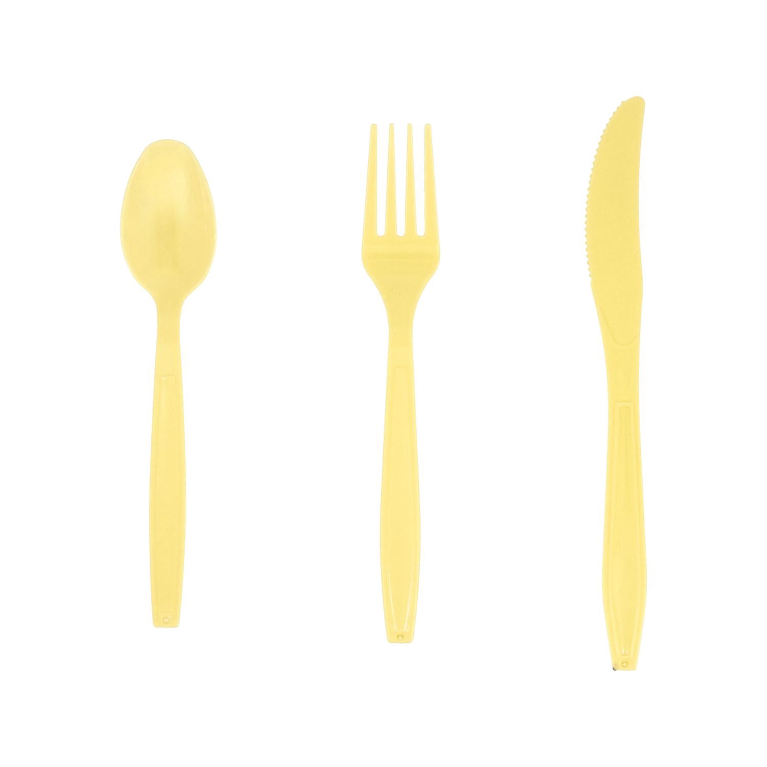 slide 1 of 1, Sun Yellow Plastic Cutlery, 18 Count, 18 ct