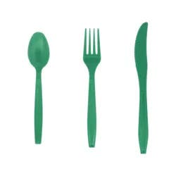 Forest Green Plastic Cutlery, 18 Count