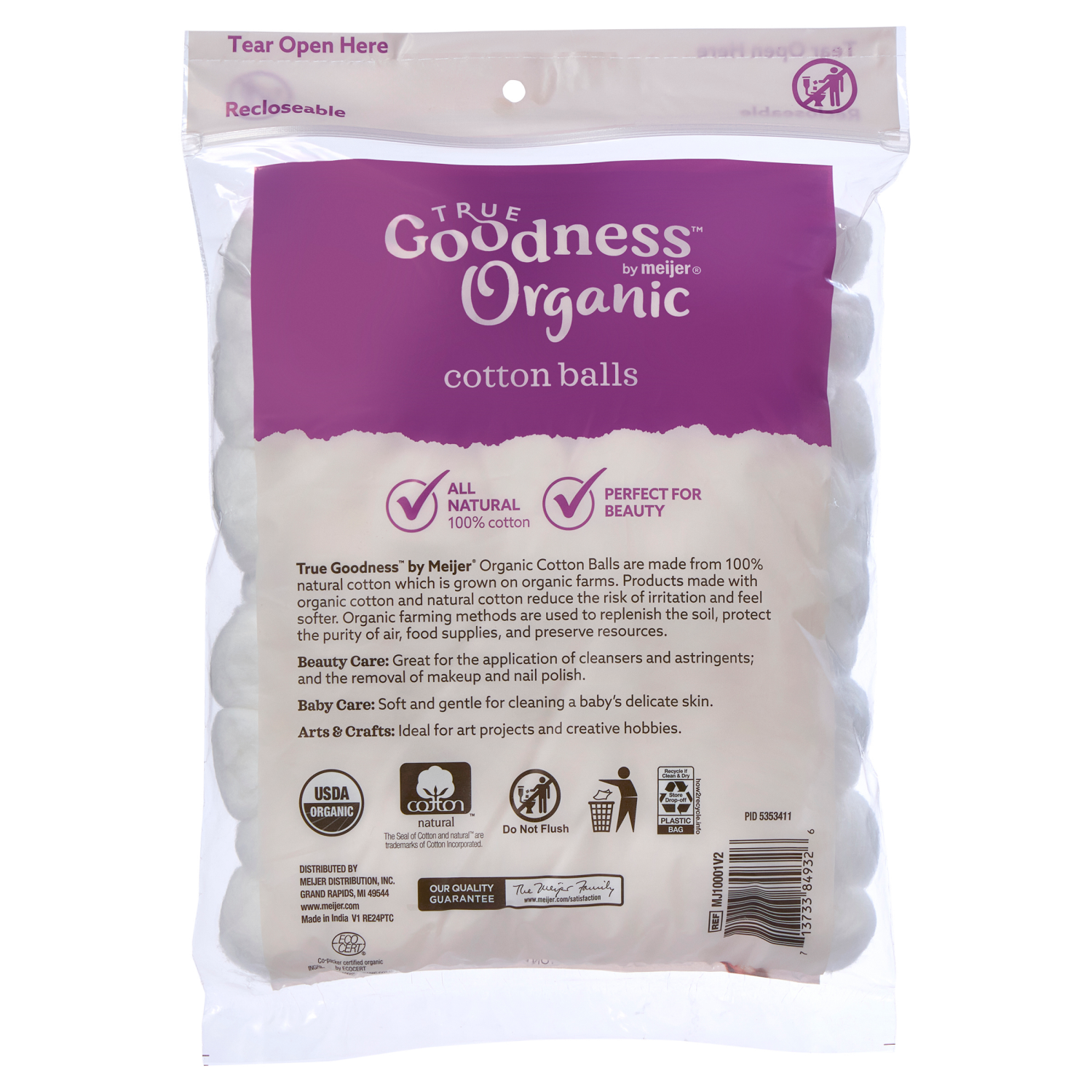 slide 2 of 2, True Goodness Organic Cotton Balls 100 Ct., 100 ct