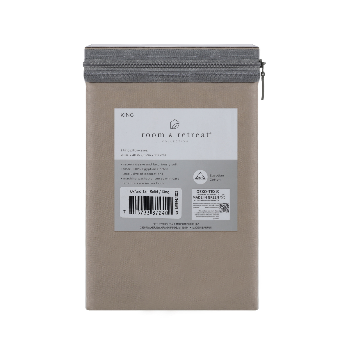 slide 2 of 2, ROOM & RETREAT Home 500 Thread Count Egyptian Cotton Pillowcases, King, Oxford Tan, king pwcs