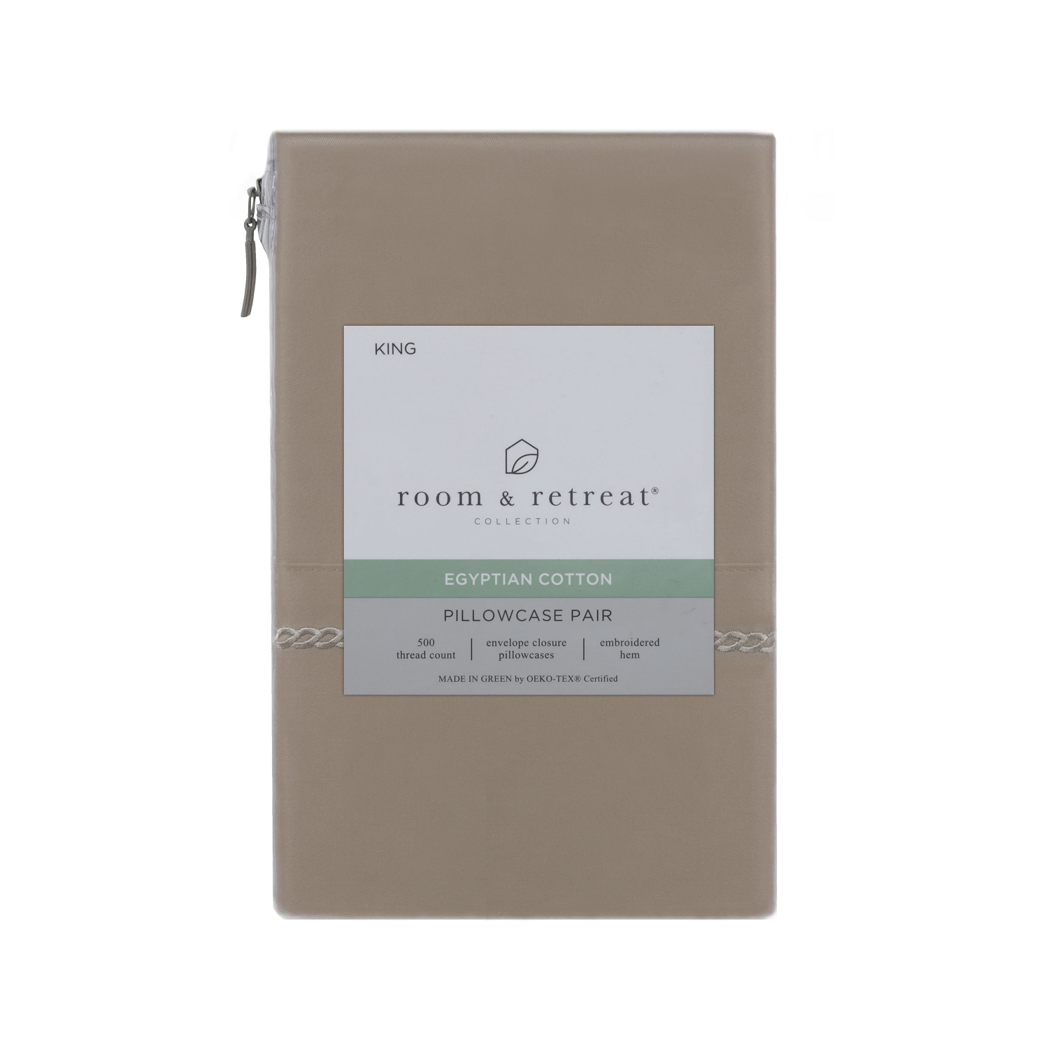 slide 1 of 2, ROOM & RETREAT Home 500 Thread Count Egyptian Cotton Pillowcases, King, Oxford Tan, king pwcs