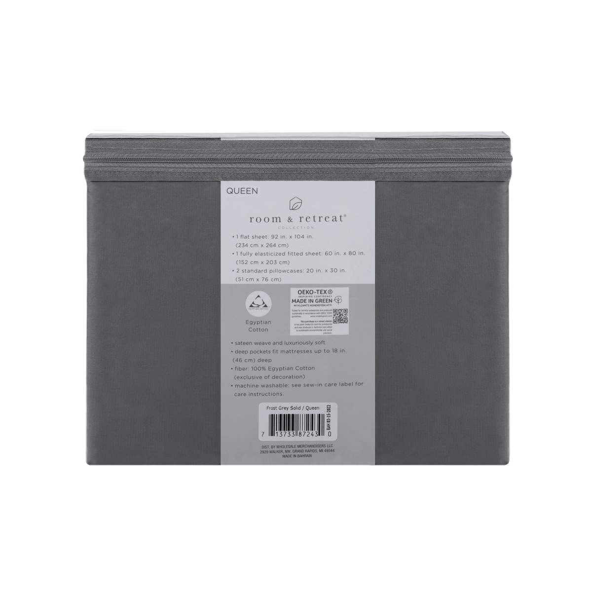 slide 2 of 2, ROOM & RETREAT Home 500 Thread Count Egyptian Cotton Sheet Set, Queen, Frost Grey, Queen Size