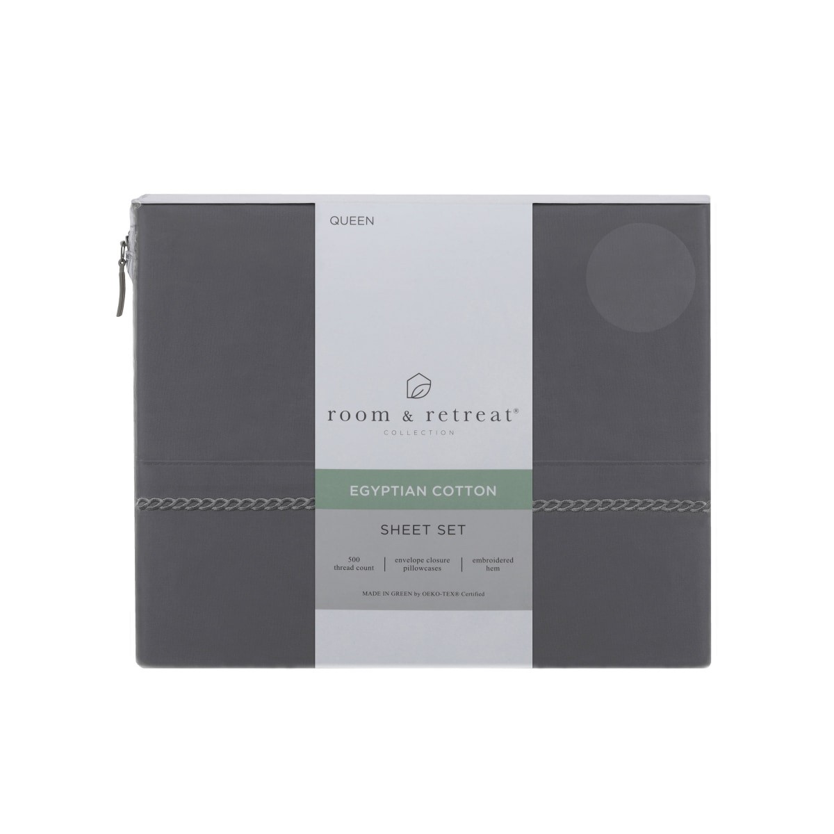 slide 1 of 5, ROOM & RETREAT Home 500 Thread Count Egyptian Cotton Sheet Set, Queen, Frost Grey, queen size