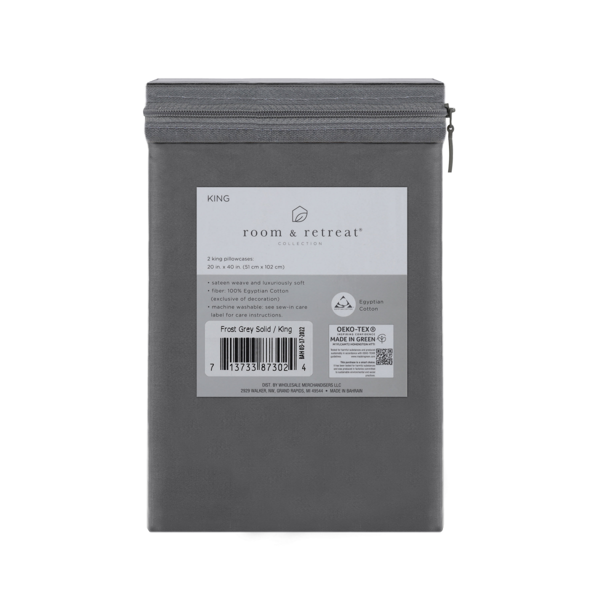 slide 2 of 2, ROOM & RETREAT Home 500 Thread Count Egyptian Cotton Pillowcases, King, Frost Gray, king pwcs