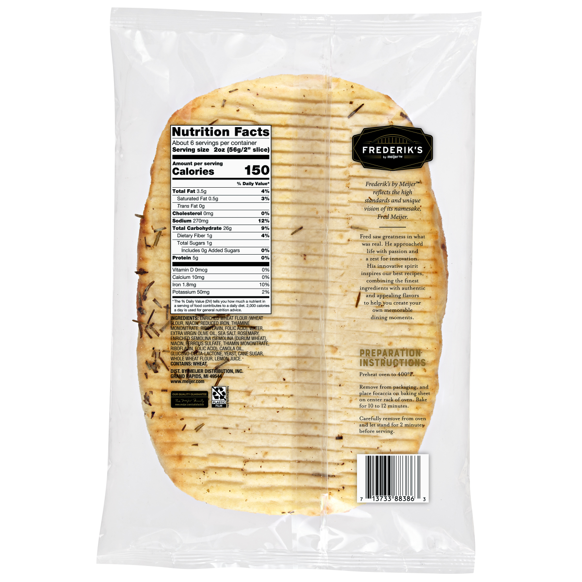 slide 2 of 2, Frederik's By Meijer FREDERIKS BY MEIJER Frederik's by Meijer Olive Oil, Sea Salt & Rosemary Topped Focaccia Bread, 12.8 oz