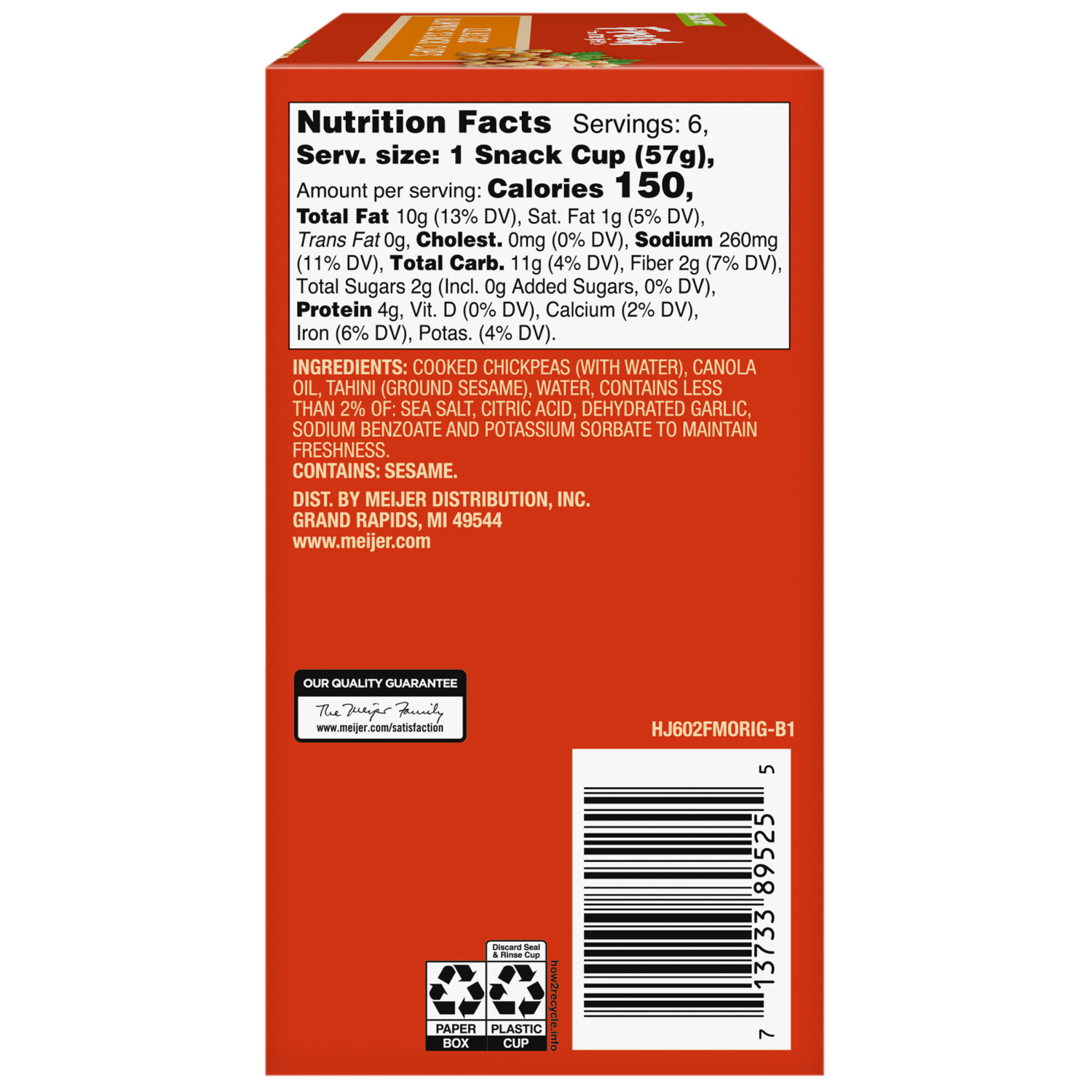 slide 5 of 8, Fresh from Meijer Original Hummus Snack Cups, 6 Snack Cups, 6 ct; 2 oz