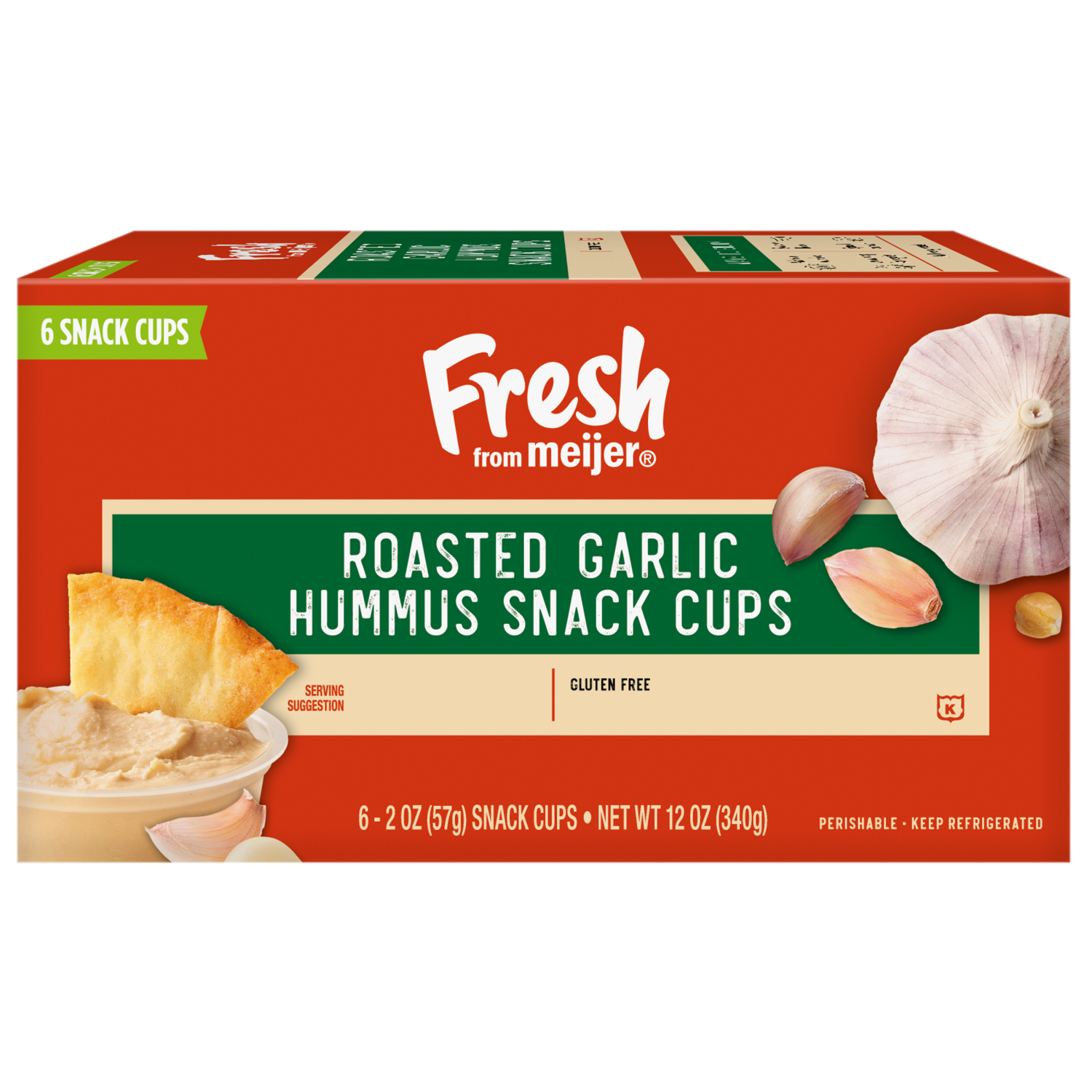 slide 2 of 8, Fresh from Meijer Roasted Garlic Hummus Snack Cups, 6 Snack Cups, 6 ct; 2 oz