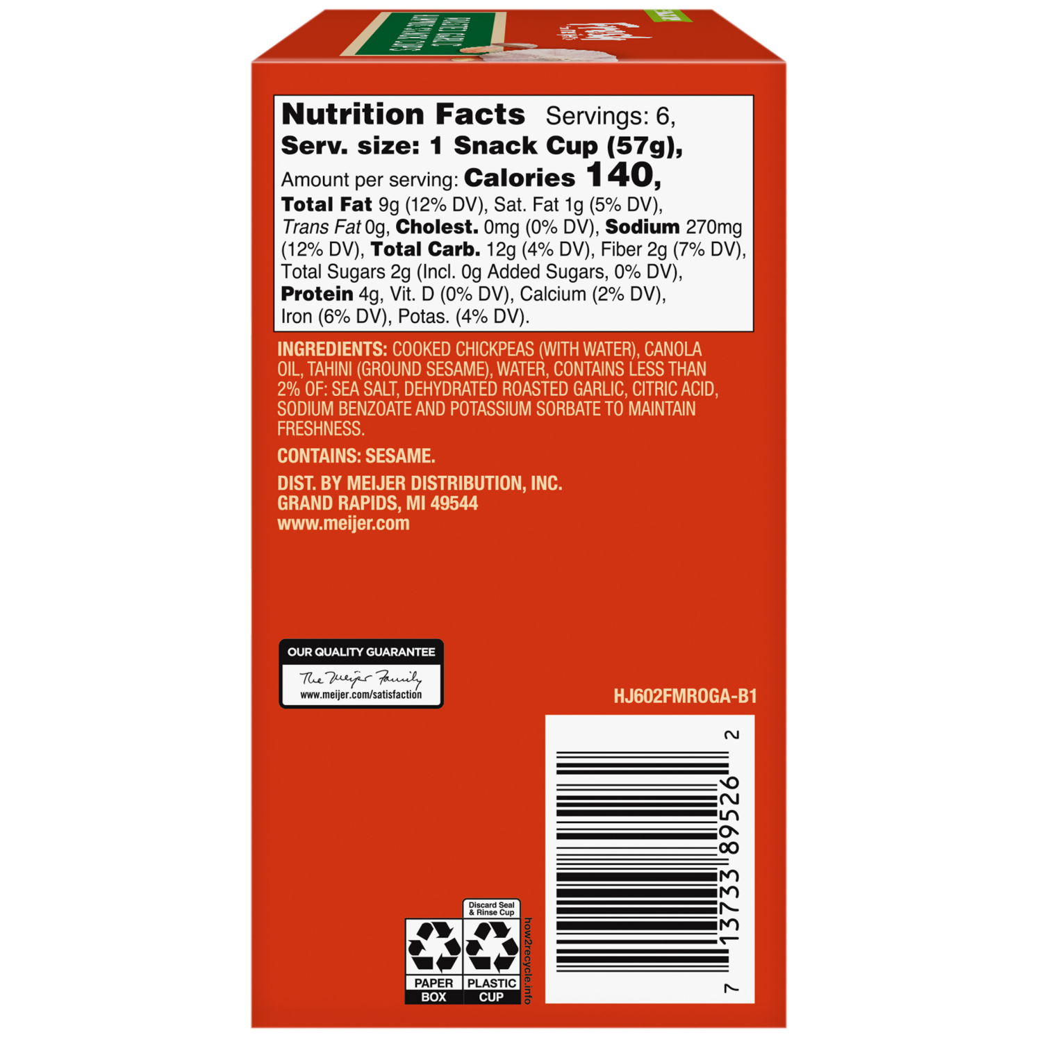 slide 5 of 8, Fresh from Meijer Roasted Garlic Hummus Snack Cups, 6 Snack Cups, 6 ct; 2 oz