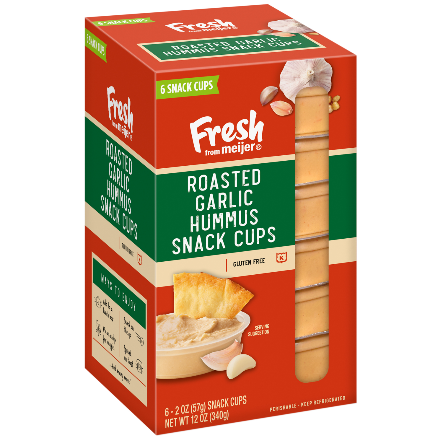 slide 6 of 8, Fresh from Meijer Roasted Garlic Hummus Snack Cups, 6 Snack Cups, 6 ct; 2 oz