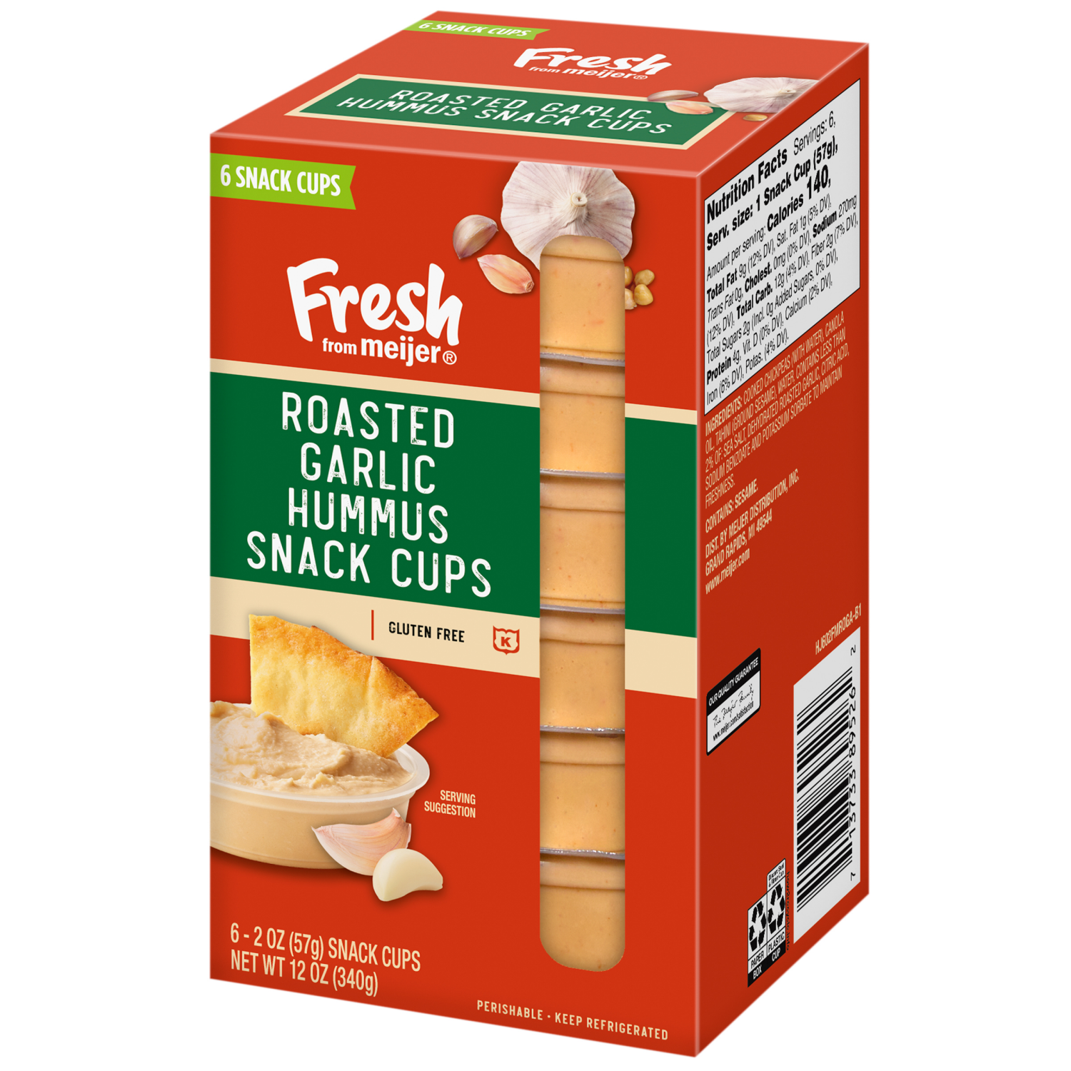 slide 7 of 8, Fresh from Meijer Roasted Garlic Hummus Snack Cups, 6 Snack Cups, 6 ct; 2 oz