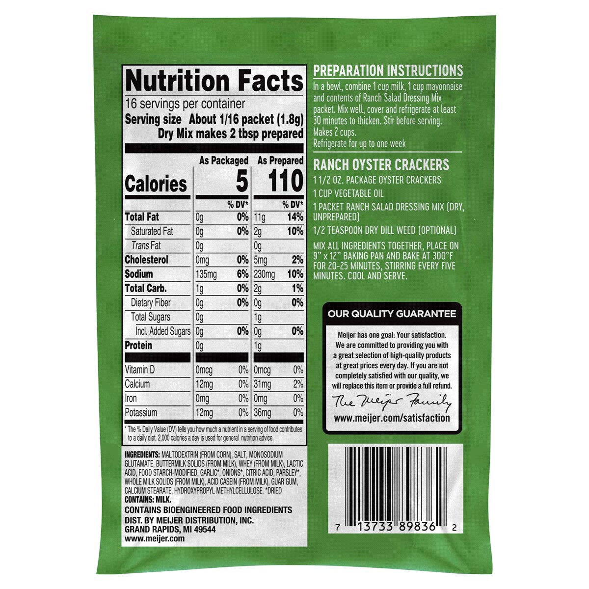 slide 2 of 2, Meijer Ranch Dressing Mix, 1 oz