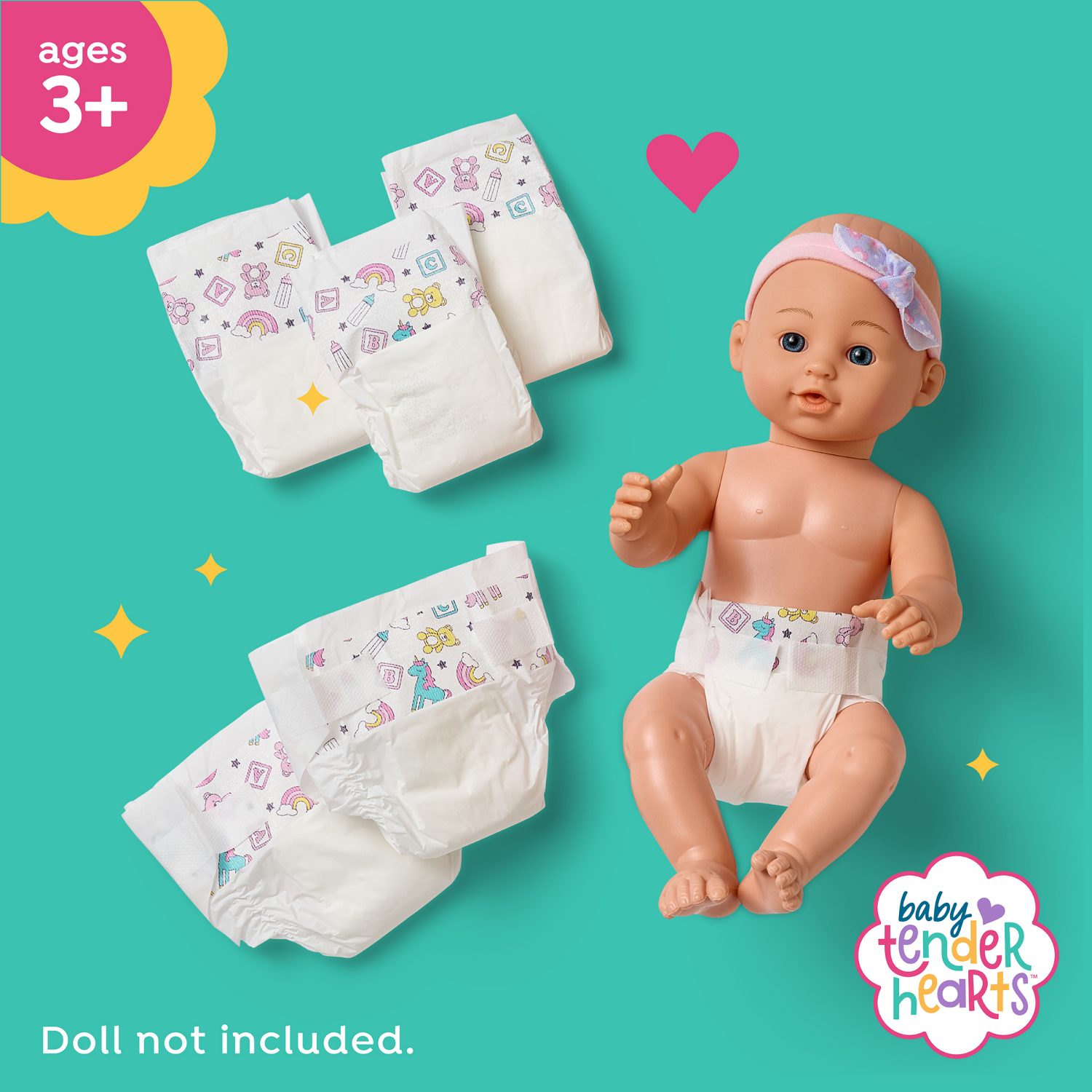 slide 3 of 3, Baby Tender Hearts Dolls Diapers, 6pk, 6 ct