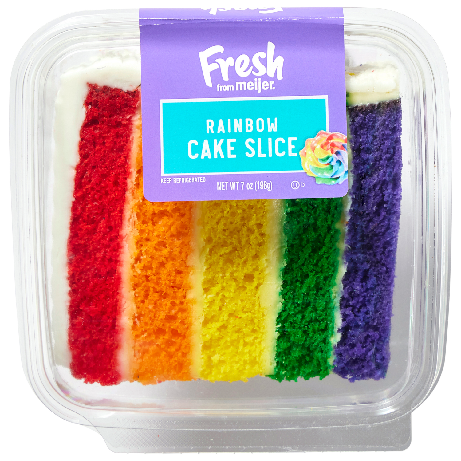 slide 1 of 3, FRESH FROM MEIJER RAINBOW CAKE SLICE, 7 OZ, 7 oz