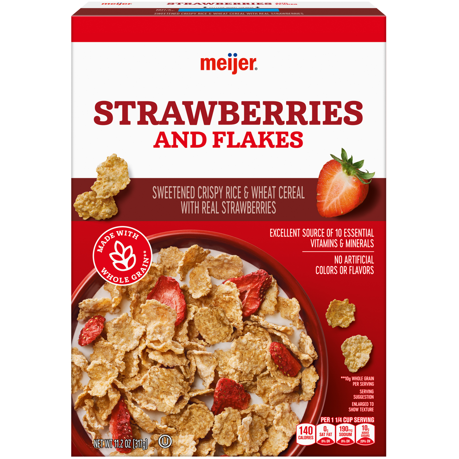 slide 1 of 5, Meijer Rice & Wheat Flakes with Strawberries, 11.2 oz
