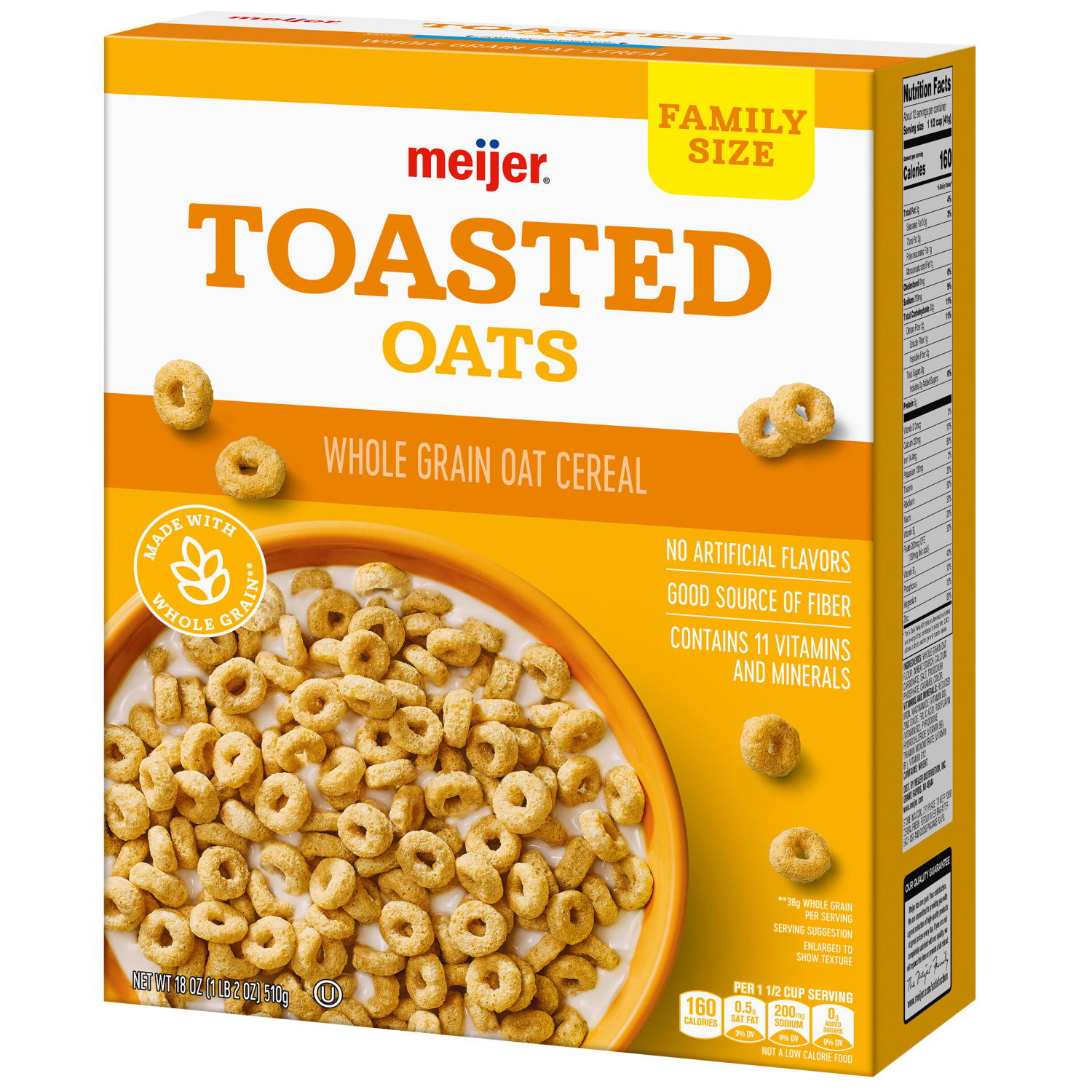 slide 7 of 8, Meijer Toasted Oats Cereal, 18 oz