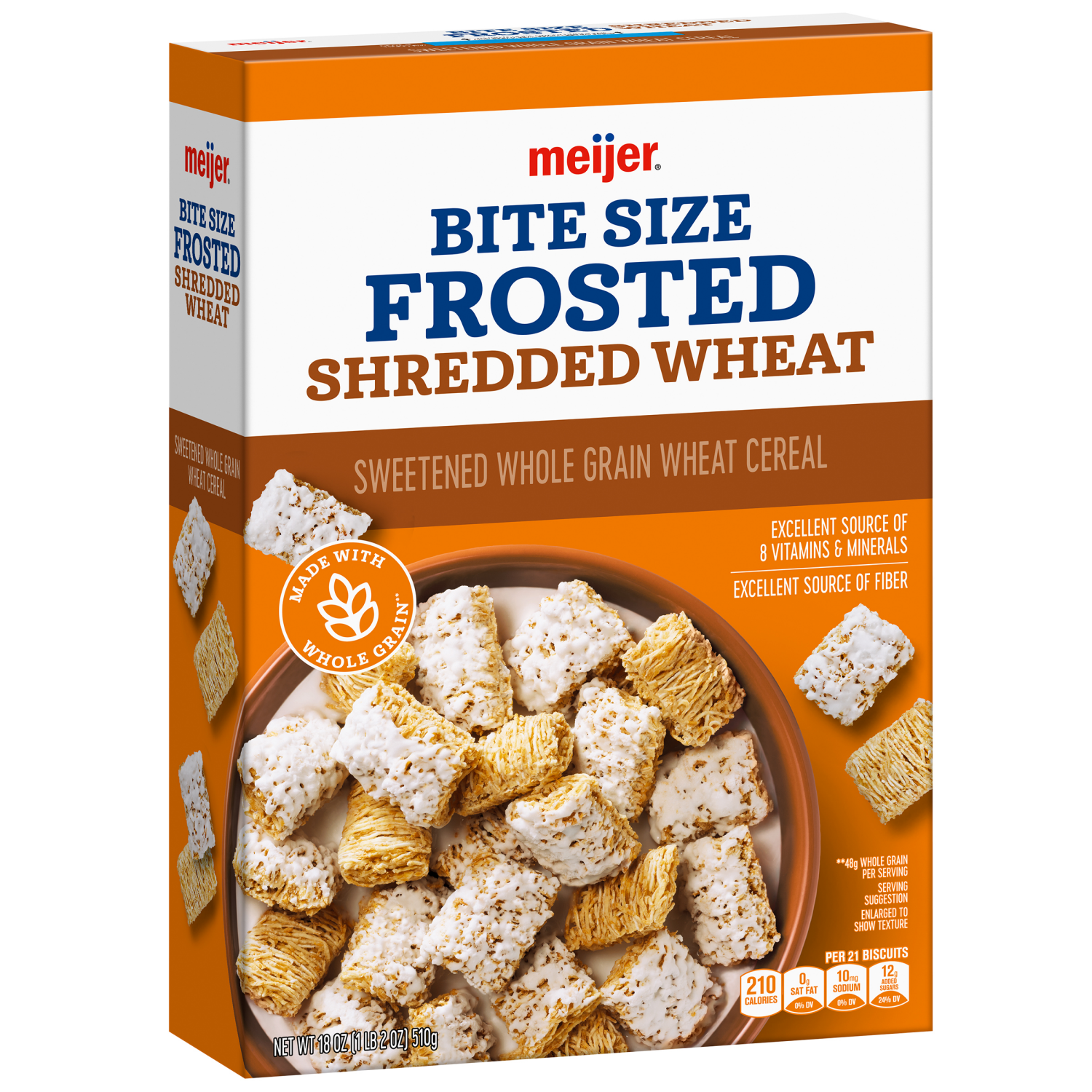 slide 6 of 8, Meijer Bite Sized Frosted Shredded Wheat Cereal, 18 oz