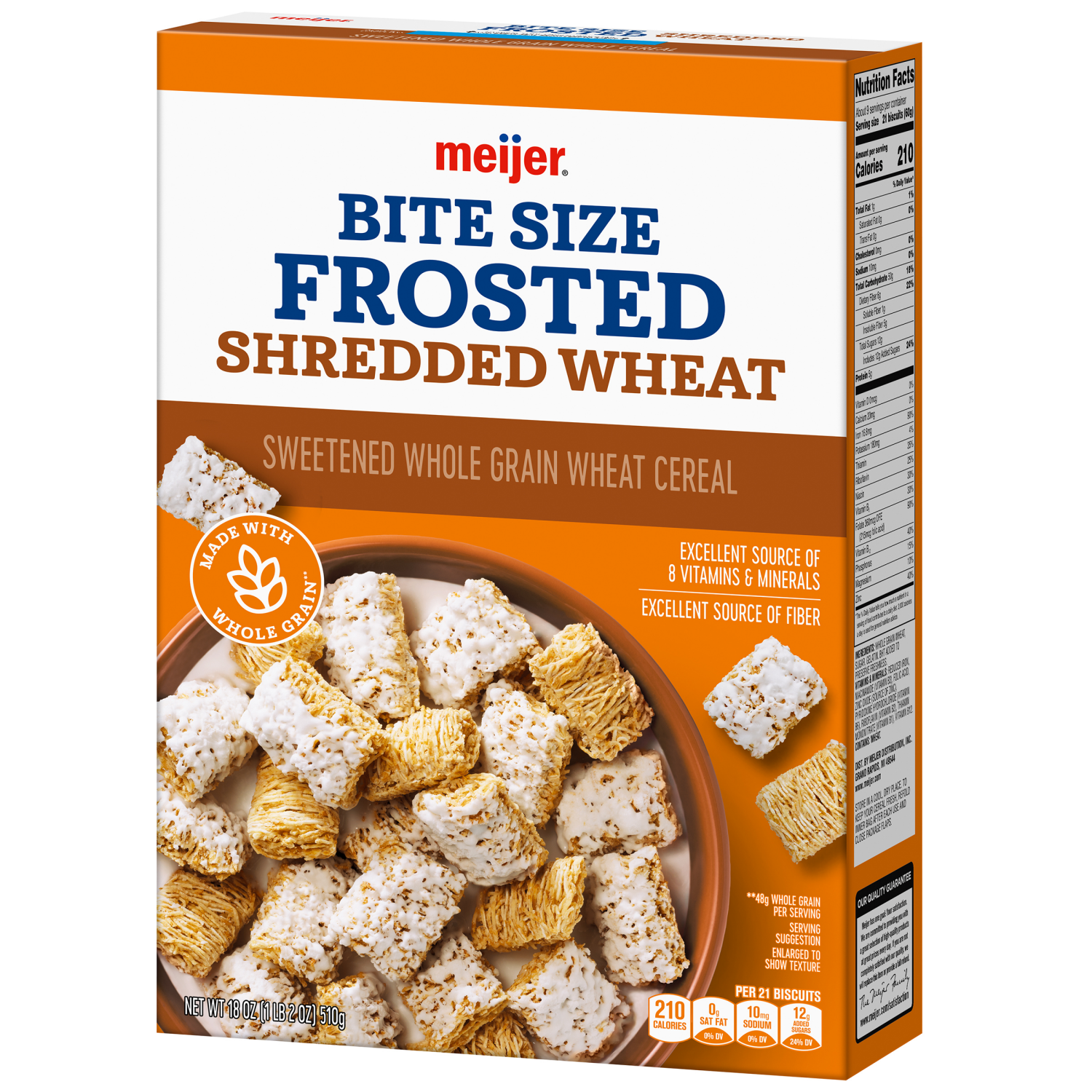 slide 7 of 8, Meijer Bite Sized Frosted Shredded Wheat Cereal, 18 oz