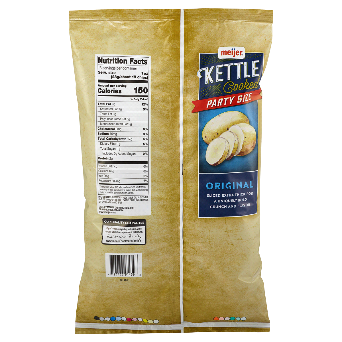 slide 2 of 2, Meijer Original Party Size Kettle Cooked Potato Chips, 13 oz