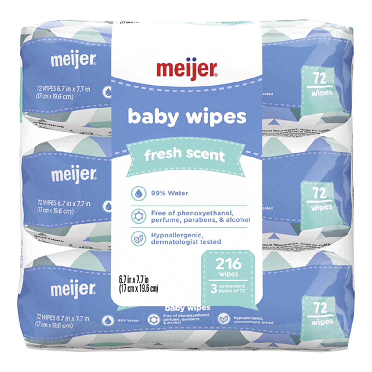 slide 1 of 1, Meijer Baby 3x Scented Baby Wipes, 3 Convenient Packs of 72 (216 Wipes), 216 ct