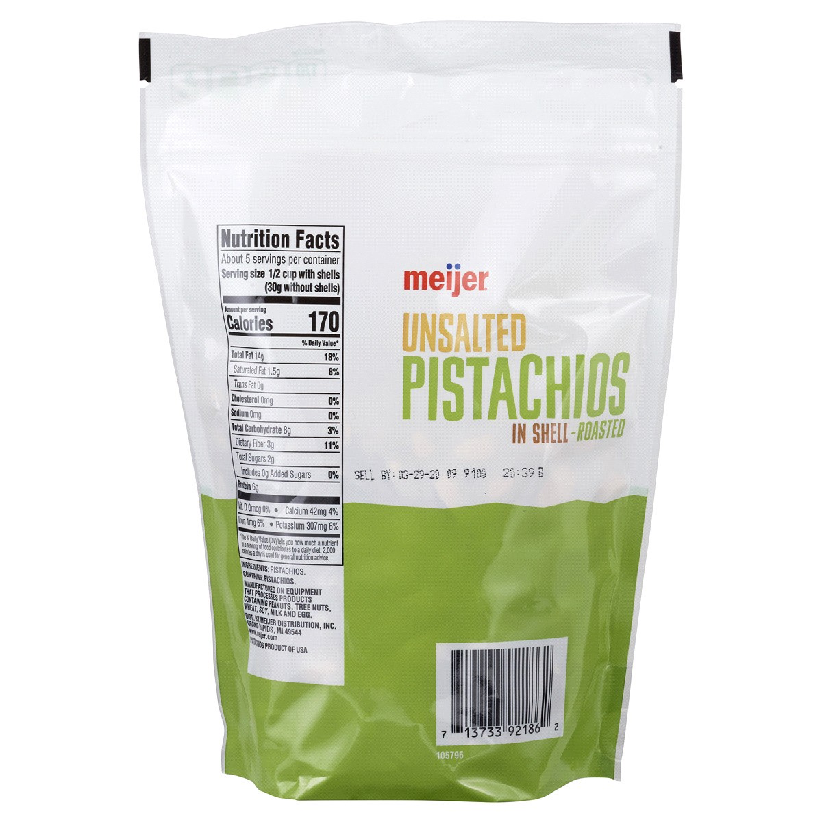 slide 5 of 5, Meijer Unsalted Roasted Pistachios, 10 oz