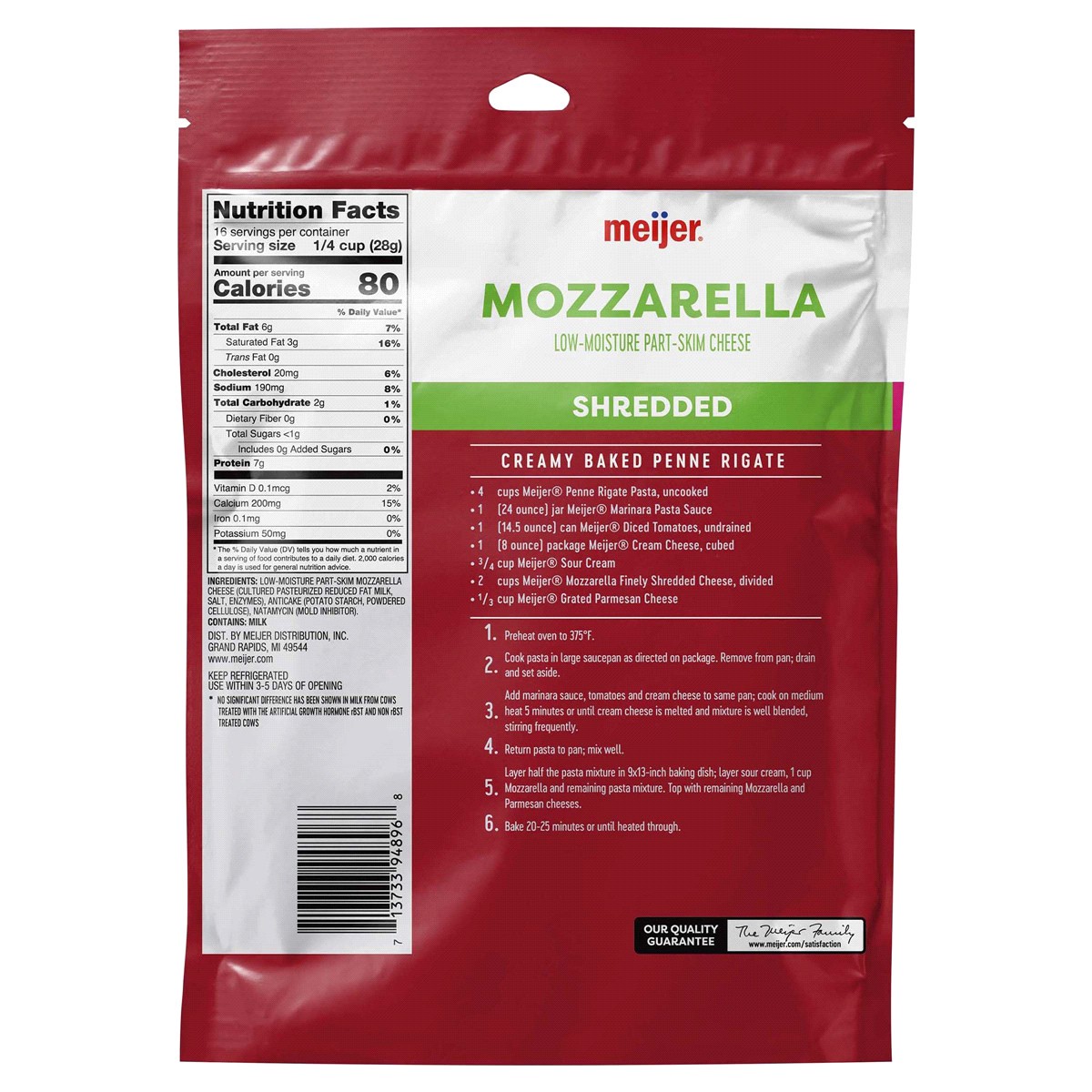 slide 2 of 2, Meijer Shredded Mozzarella Cheese, 16 oz