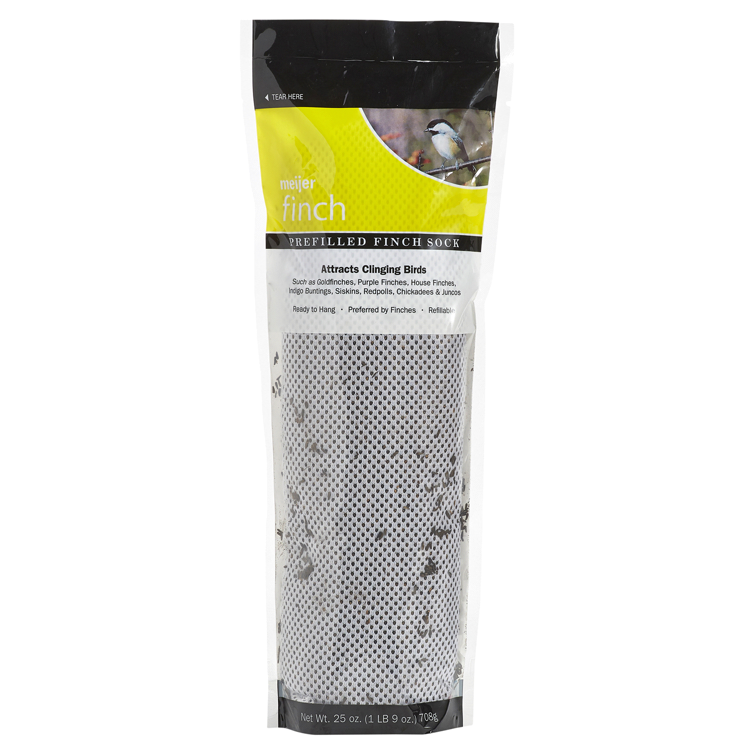 slide 1 of 5, Meijer Pre-filled Finch Sock Bird Feeder, 25 oz