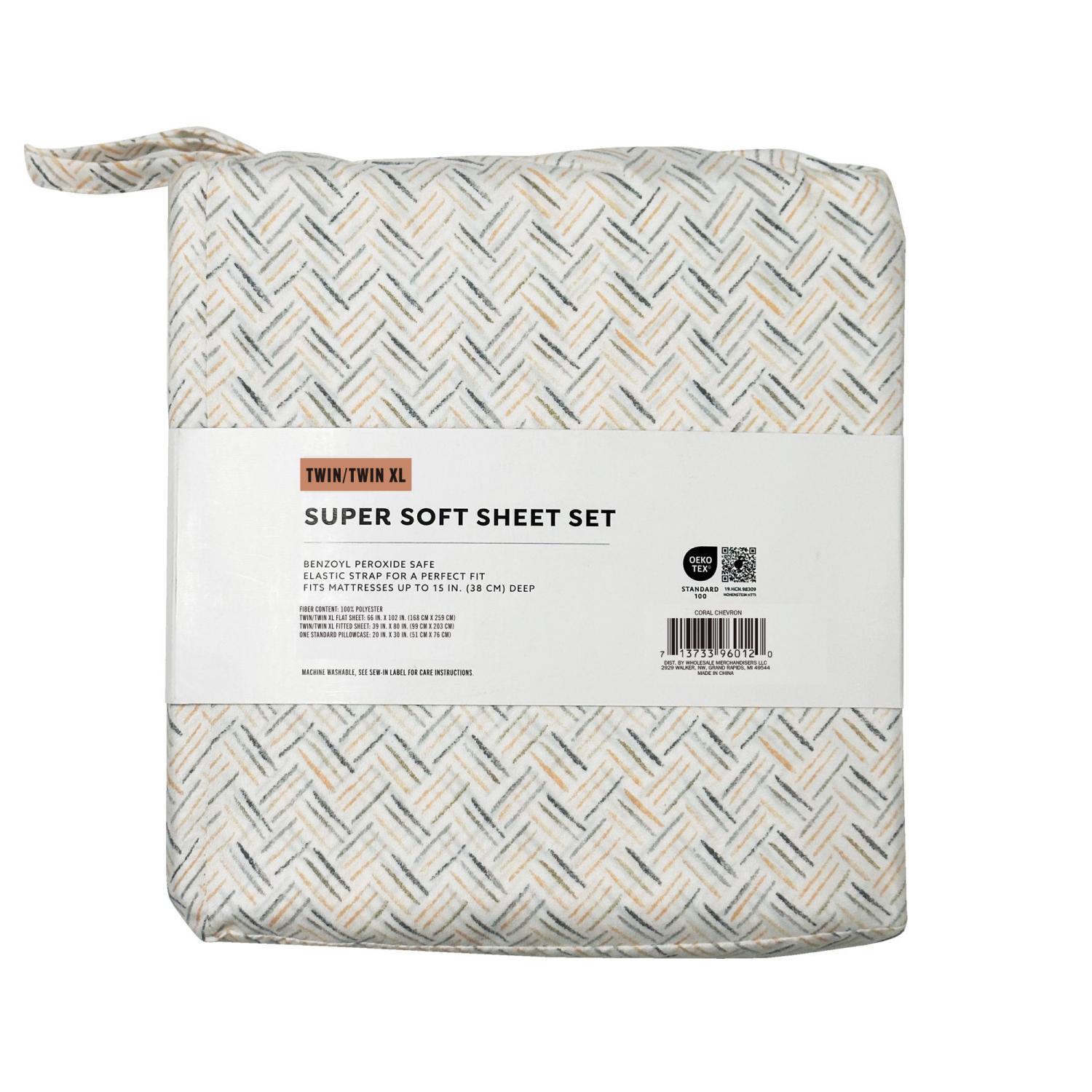 slide 2 of 4, Havenstay Sheets, Twin/Twin XL, Coral Chevron, twin/txlarge