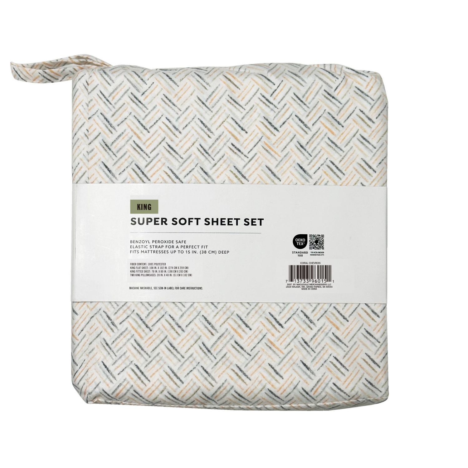 slide 2 of 4, Havenstay Sheets, King, Coral Chevron, King Size