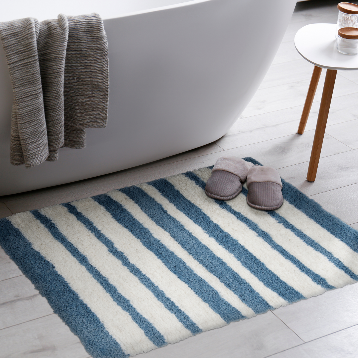 slide 2 of 6, Room & Retreat Striped Soft Chambray Blue, 20 in x 32 in, Bathroom Mat, 1 ct