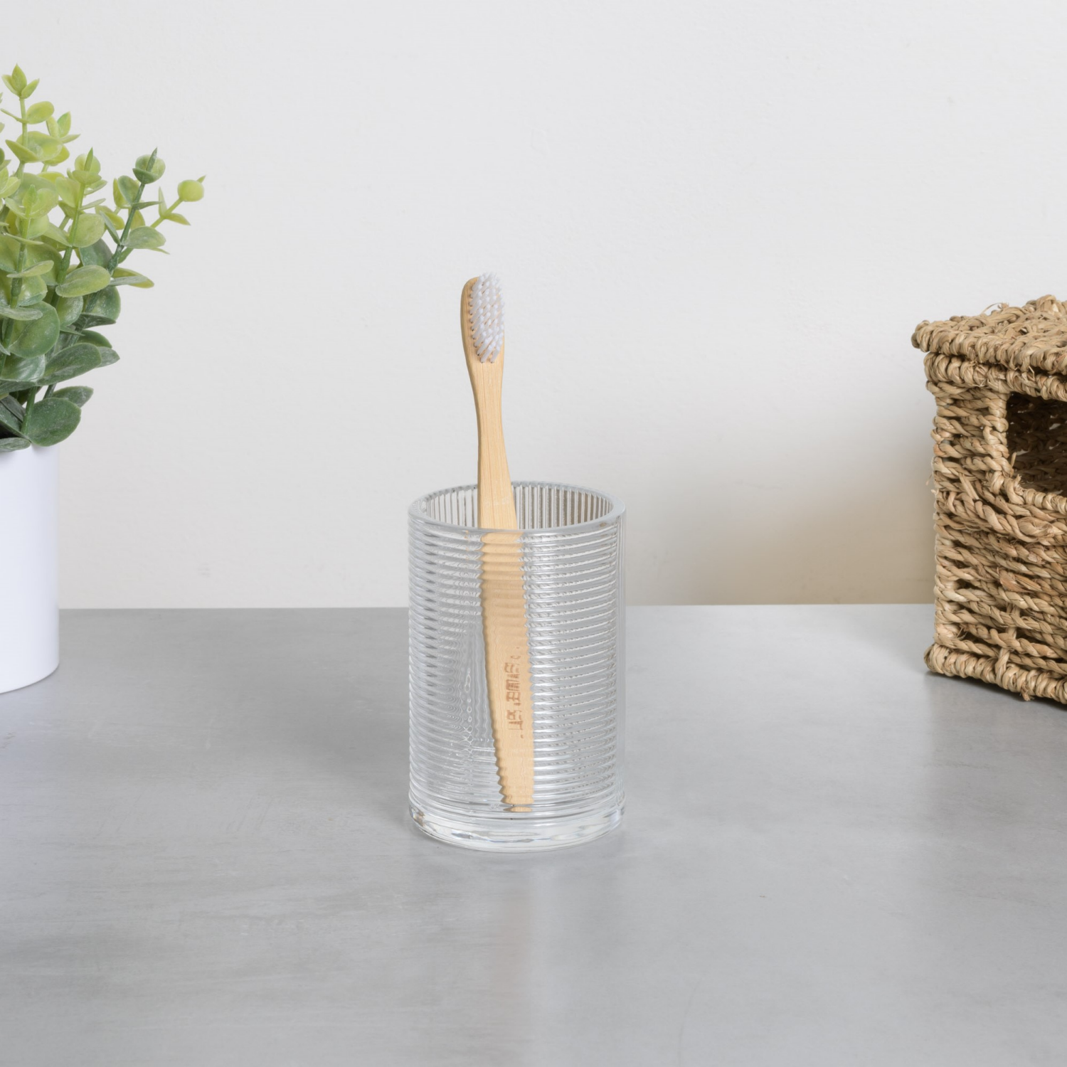 slide 1 of 2, Room & Retreat Cordelia Tumbler for Countertop Storage, Clear Ribbed Glass, 1 ct