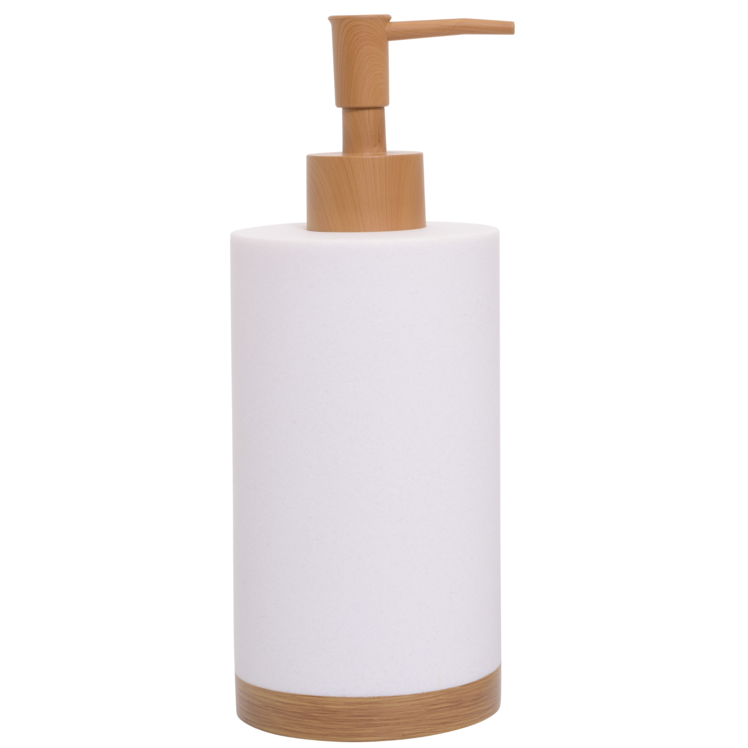 slide 2 of 2, Room & Retreat Amara Soap Dispenser or Lotion Pump, White with Faux Wood, 1 ct