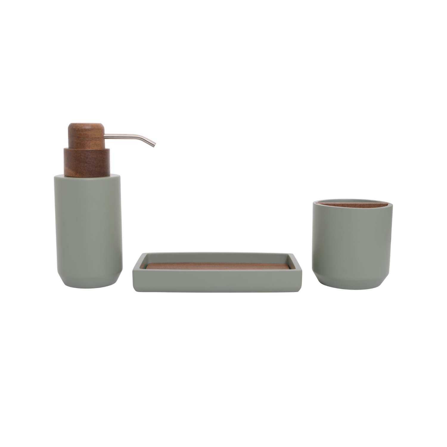 slide 2 of 3, Room & Retreat Kai 3-Piece Bathroom Accessory Set, Green with Birchwood, 1 ct