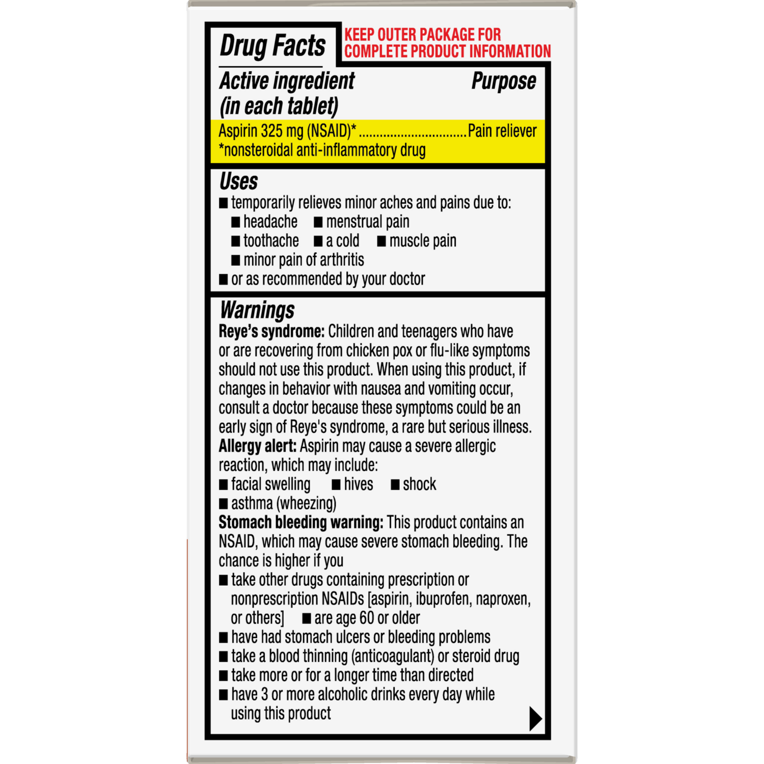 slide 3 of 4, MEIJER ASPIRIN ENT COAT 325MG TAB 125 CT, 325mg, 125 ct