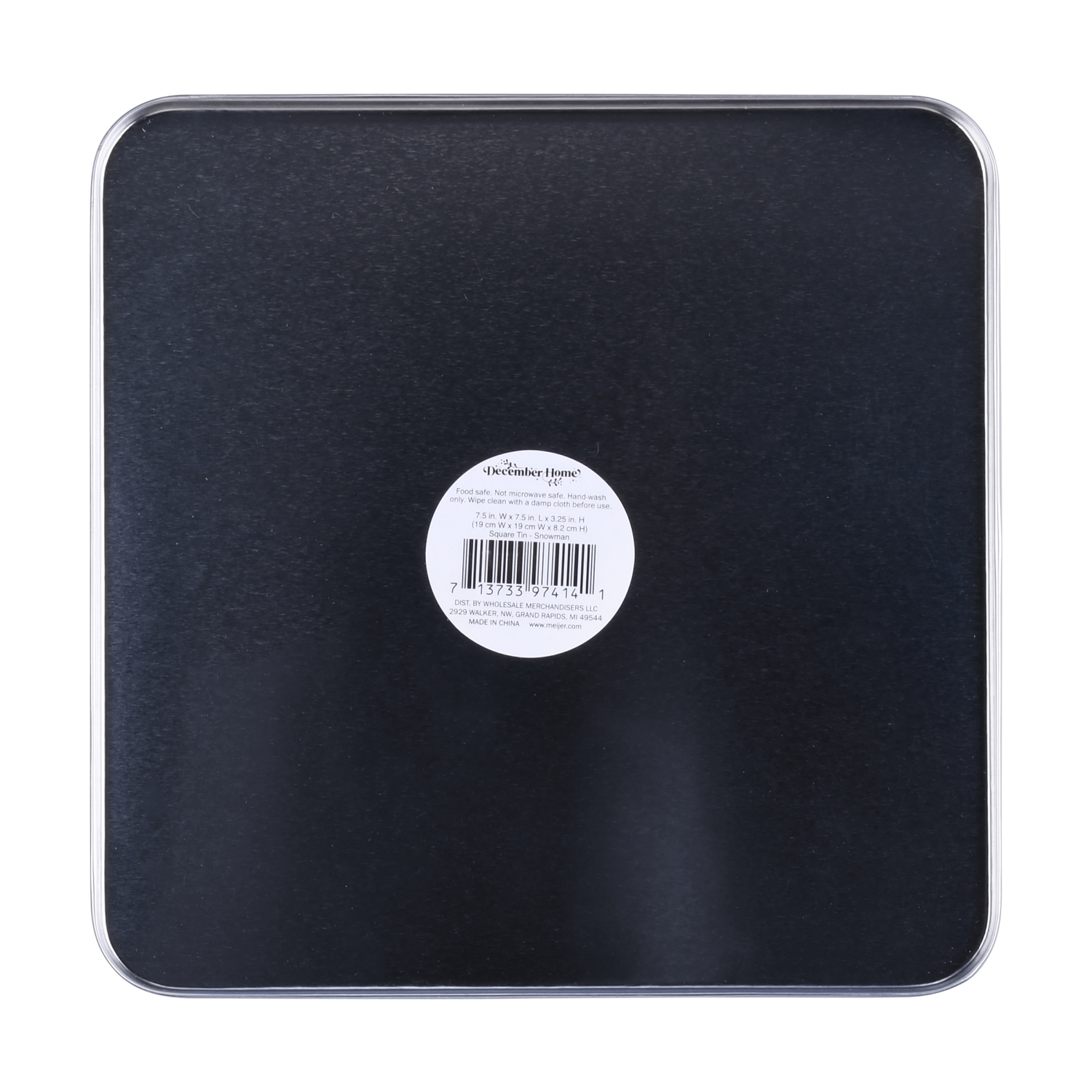 slide 2 of 4, December Home SQUARE FOOD TIN 7.5" SNOWMAN, 7.5 x 3.25 in