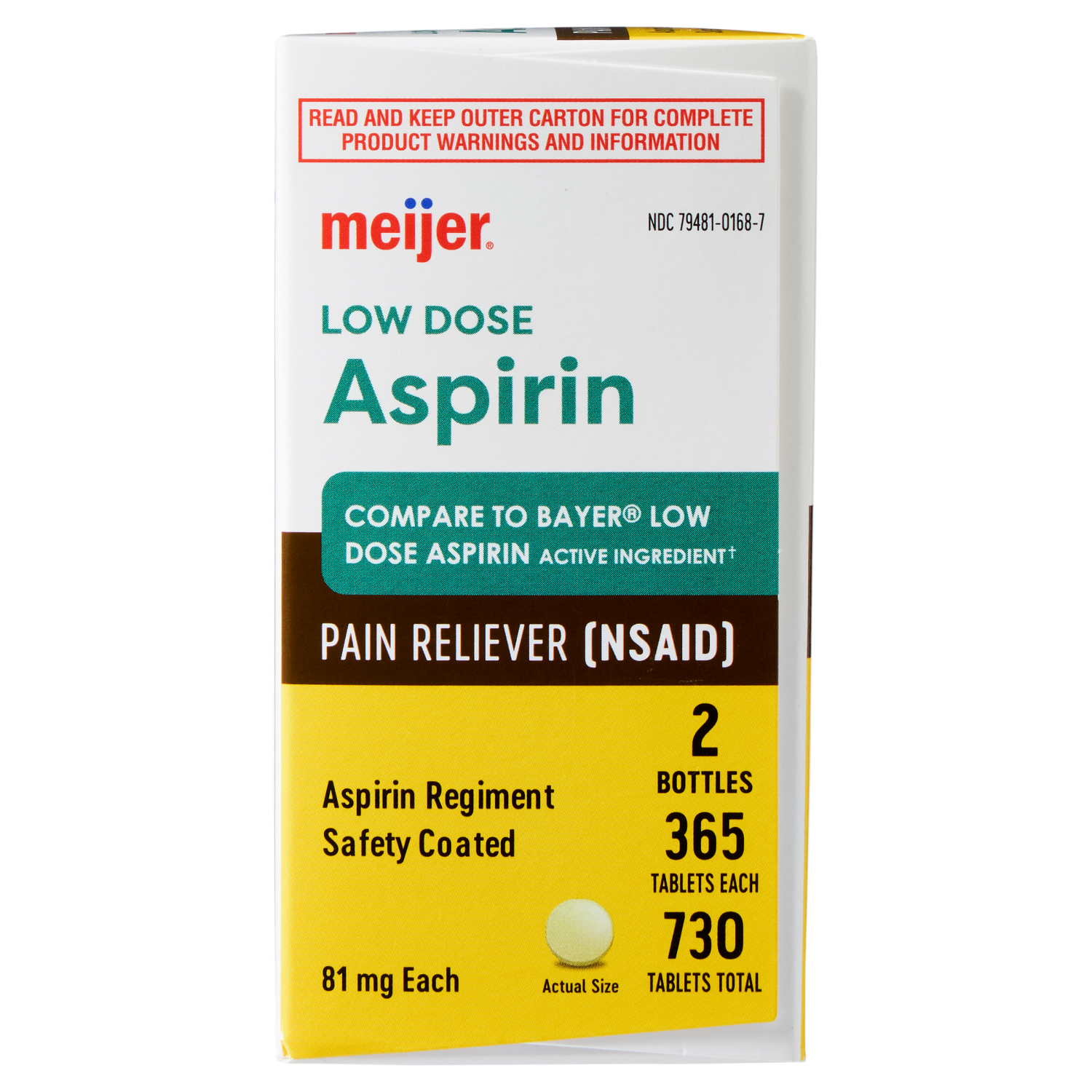 slide 4 of 6, Meijer Aspirin 81mg Pain Reliever - Low Dose, 2 - 365 count Bottles, 81mg, 2 x 365 ct