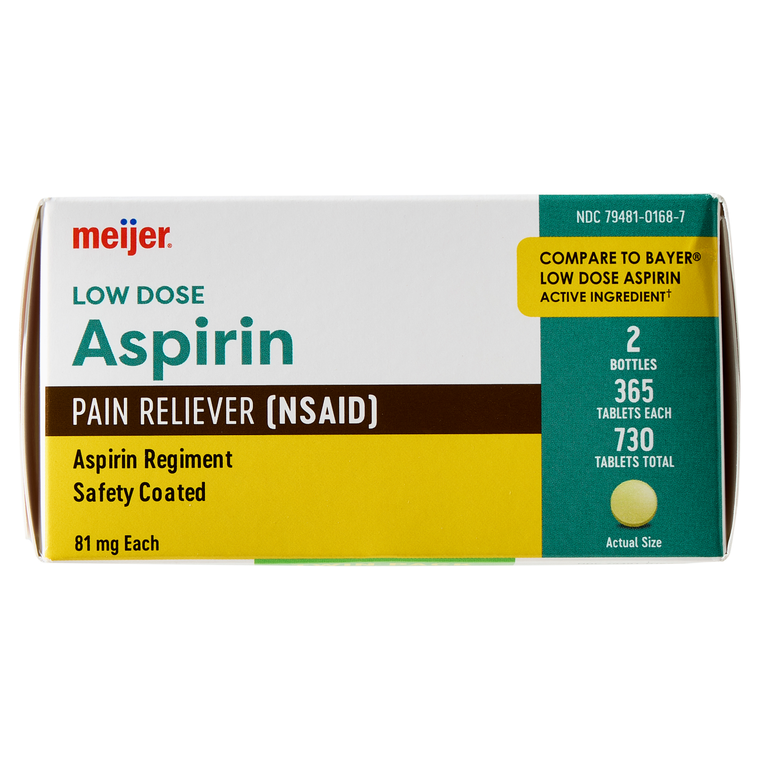 slide 5 of 6, Meijer Aspirin 81mg Pain Reliever - Low Dose, 2 - 365 count Bottles, 81mg, 2 x 365 ct