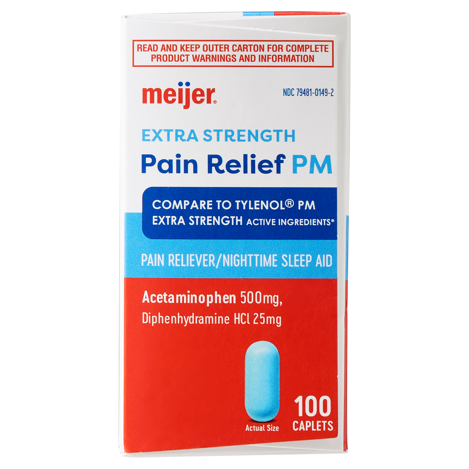 slide 4 of 5, Meijer Pain Relief PM Extra Strength Caplets 100 ct, 2 Pack, 100 ct, 2 ct