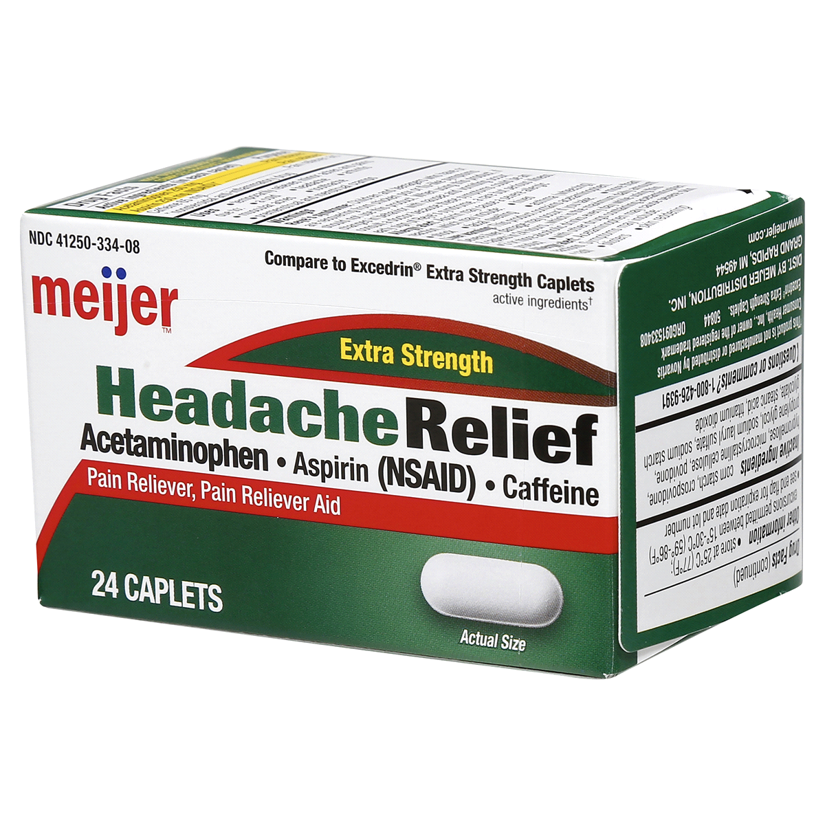 slide 3 of 7, Meijer Headache Relief, Extra Strength Caplets, 24 ct