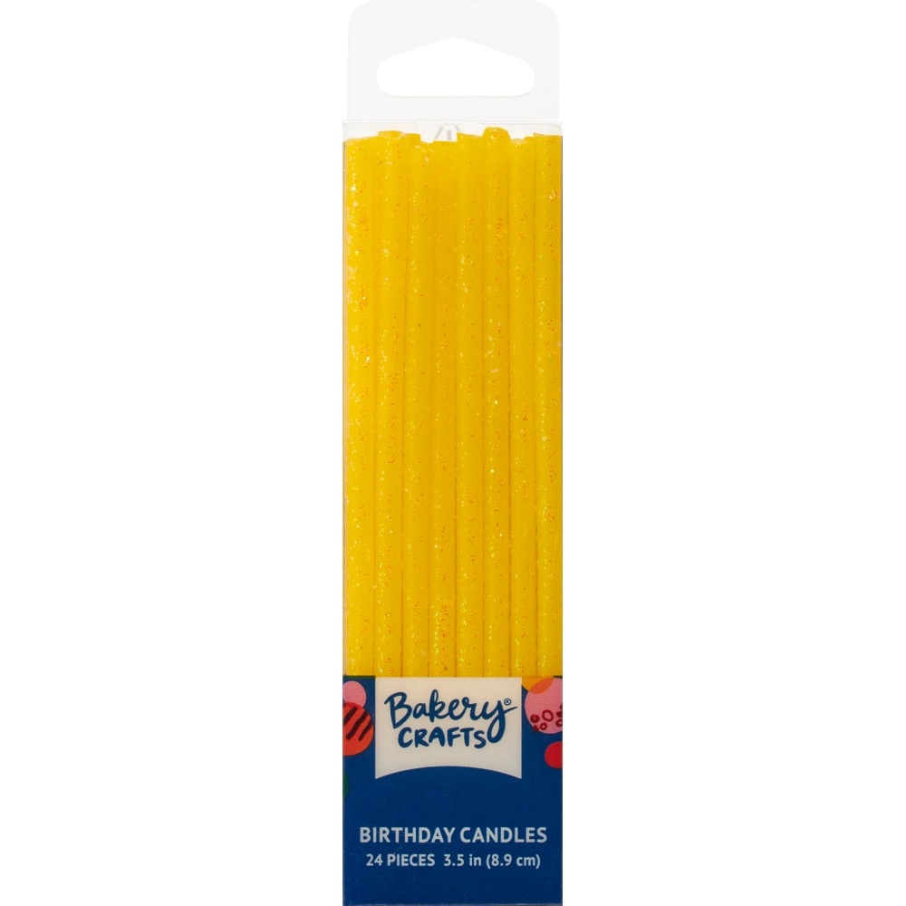 slide 1 of 1, Bakery Crafts Yellow Slim Glitter Birthday Candles, 24 ct