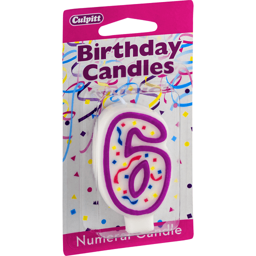 slide 2 of 8, Culpitt Birthday Candles Numeral Candle 6, 1 ct