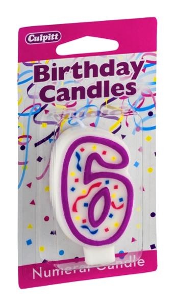slide 1 of 8, Culpitt Birthday Candles Numeral Candle 6, 1 ct