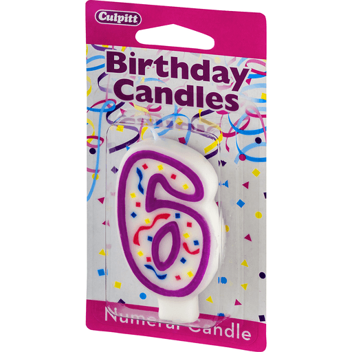 slide 3 of 8, Culpitt Birthday Candles Numeral Candle 6, 1 ct