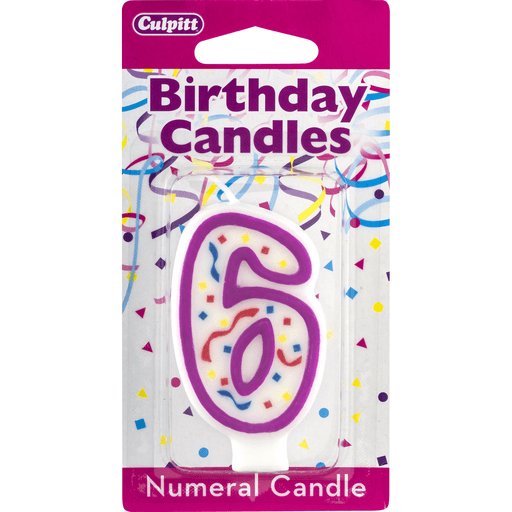slide 4 of 8, Culpitt Birthday Candles Numeral Candle 6, 1 ct
