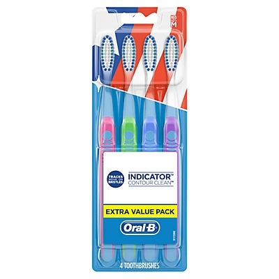 slide 1 of 1, Oral-B Indicator Contour Clean Toothbrushes Extra Value Pack Medium, 4 ct