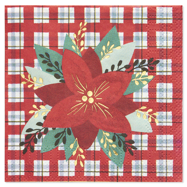 slide 1 of 1, Papyrus Greenery And Plaid Beverage Napkins, 1 ct