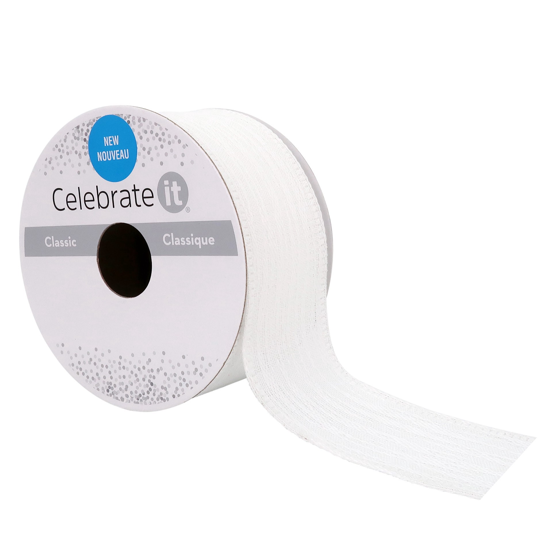 slide 4 of 4, 1.5" X 3yd. White Wired Ribbon By Celebrate It Classic, 1.5 in x 3 yd