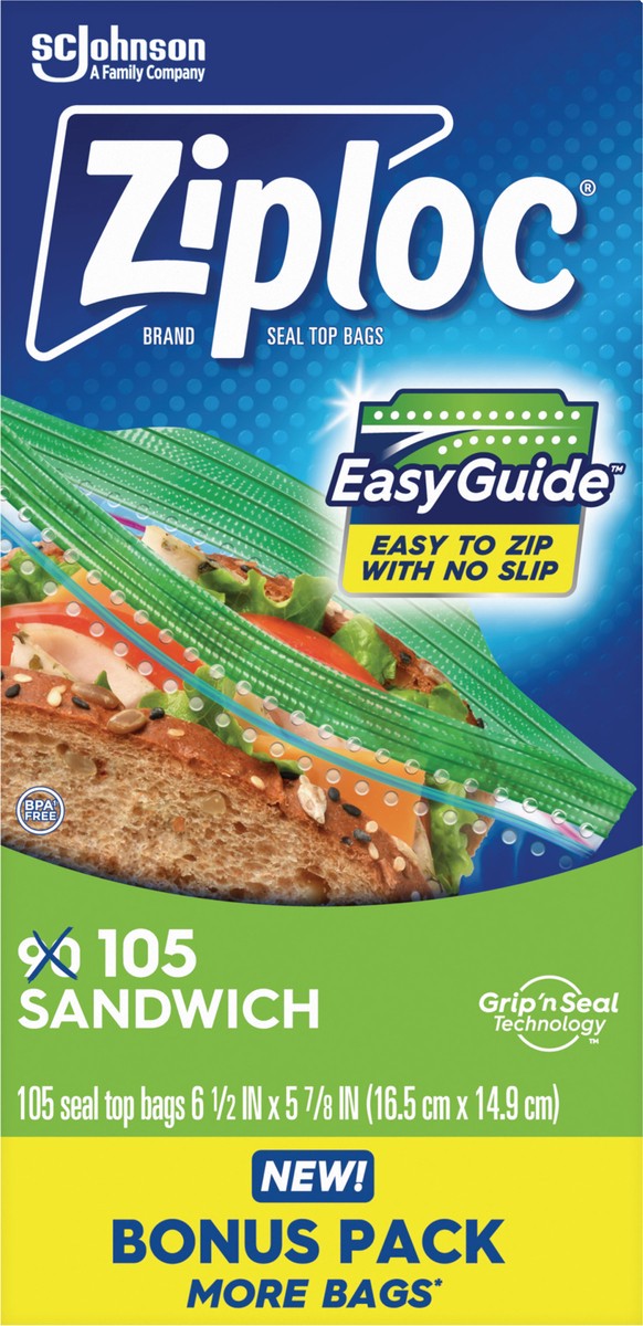 slide 9 of 12, Ziploc Sandwich Bags with EasyGuide™ 105 Count, 105 ct